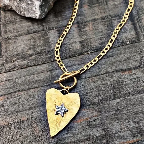 NEW Rustic Heart With Star Center Layering Necklace - Picture 6 of 8